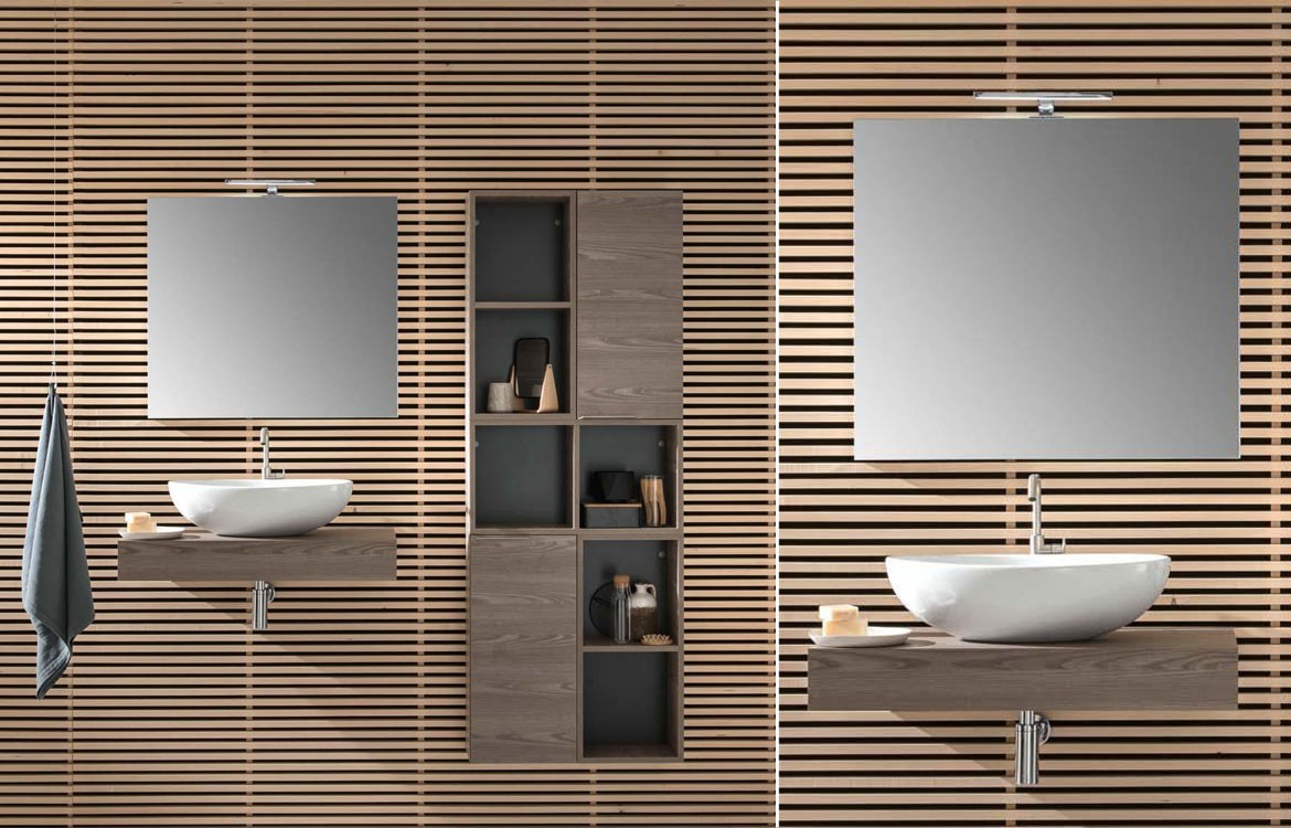 Mobile arredo bagno moderno UP029 by Compab Finiture B-GO 272-Pecan  Finiture B-GO - laccati Rabarbaro